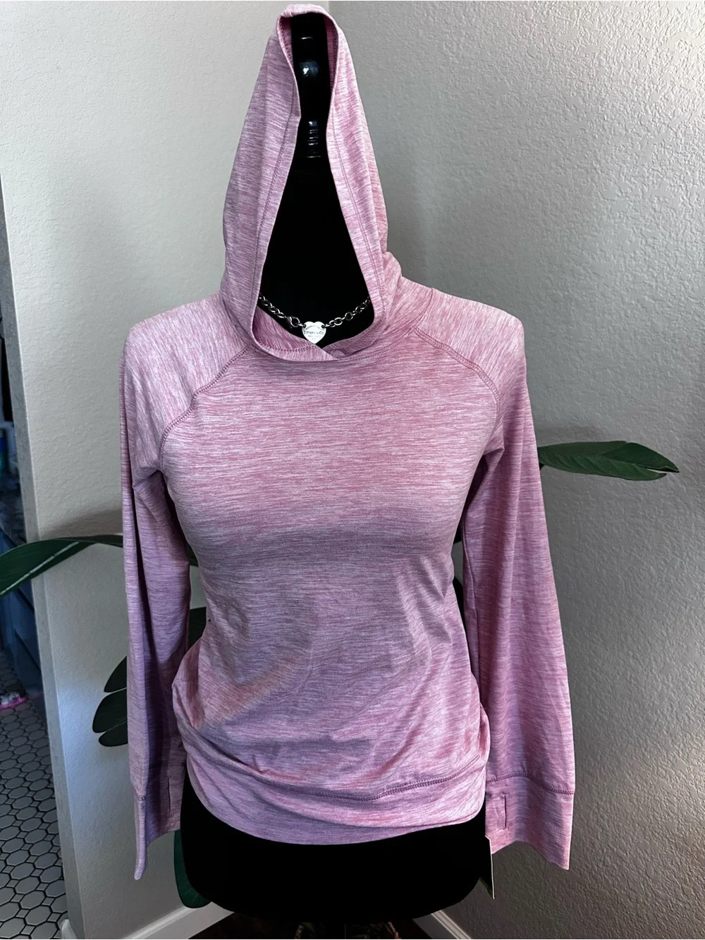 tek gear pink heather hooded long sleeve top